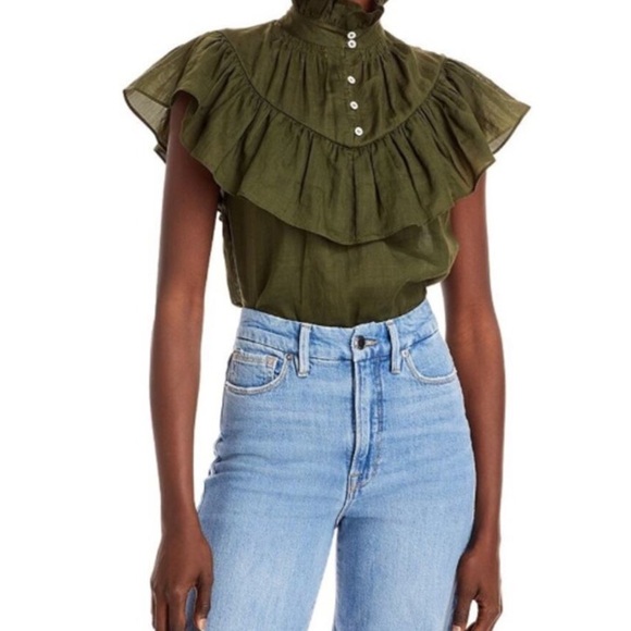 Frame Denim Tops - FRAME Olive Ruffle Blouse XS